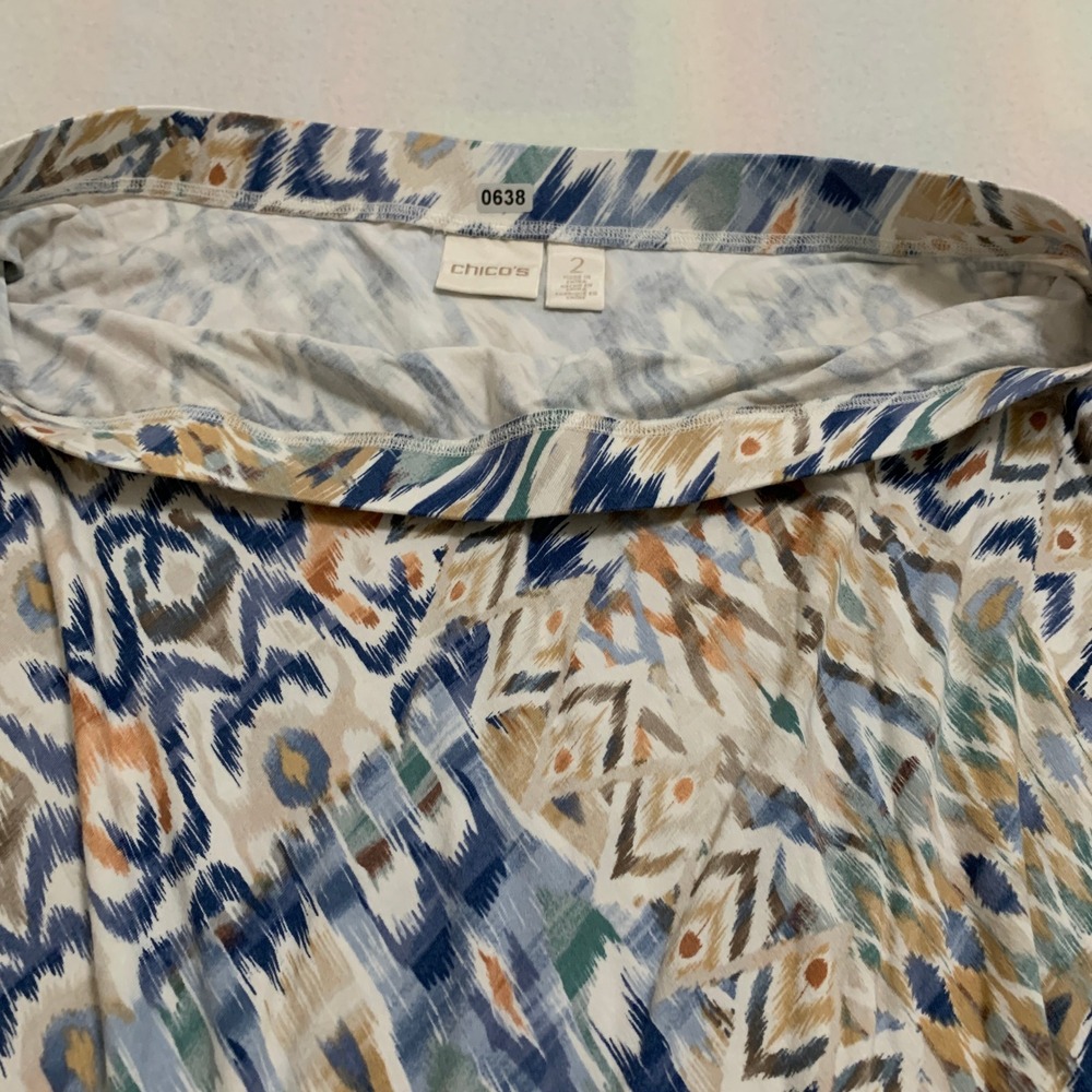 Chico's A-Line Maxi Skirt Women's Size 2 (L/12) Blue Orange Ikat Abstract Print - Picture 5 of 10